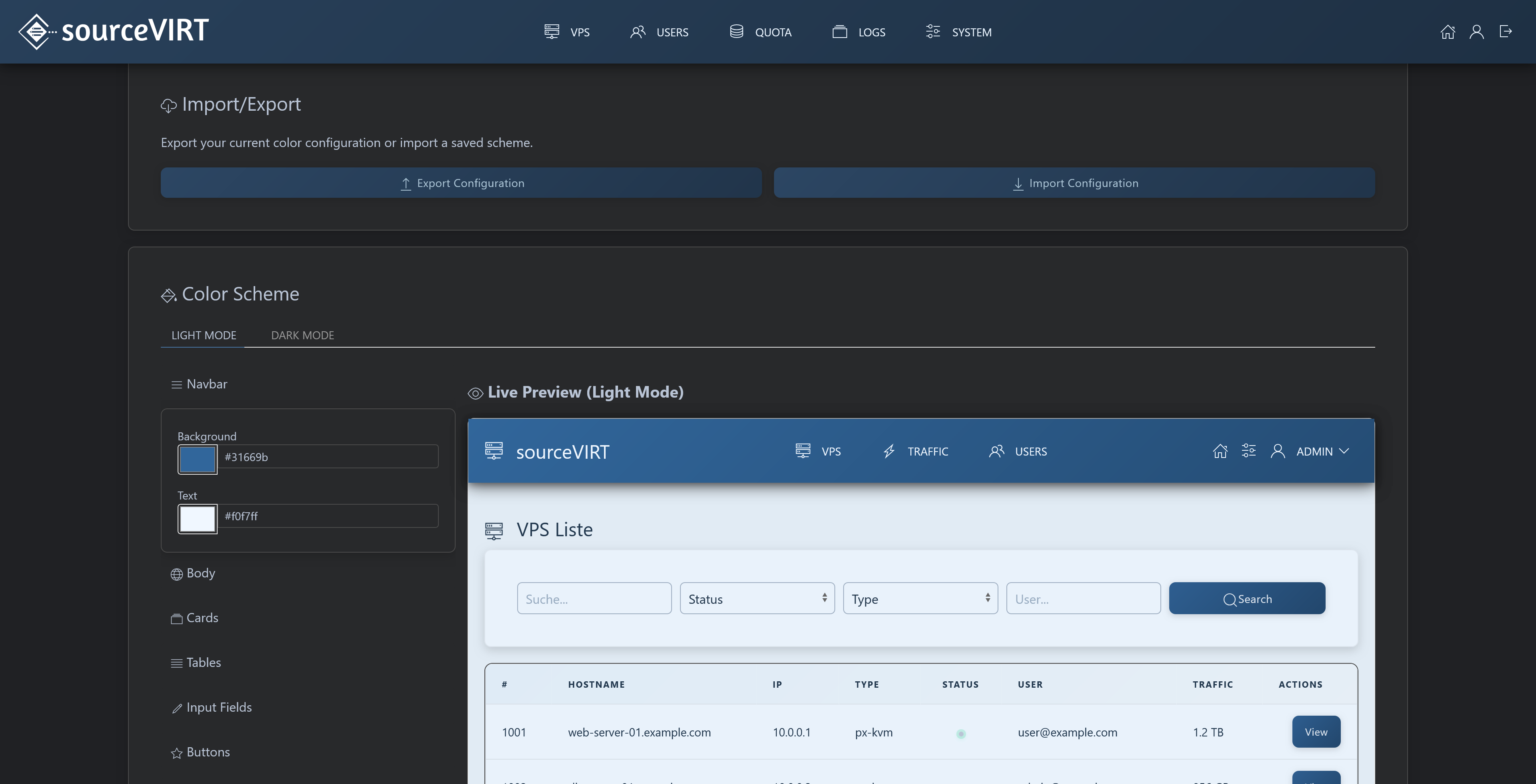 Branding settings with color scheme and live preview